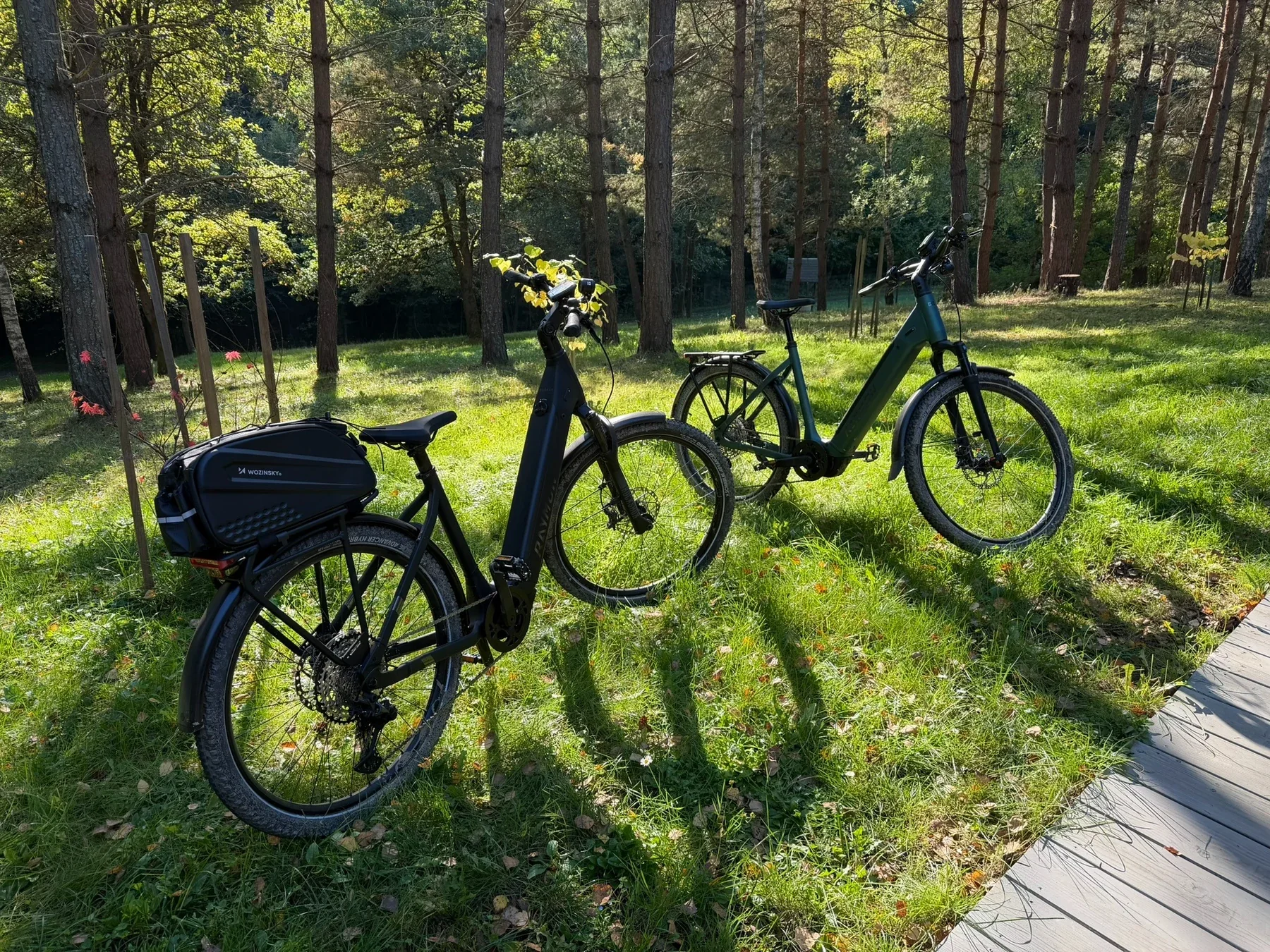 Rowery elektryczne w lesie przy SoboLove